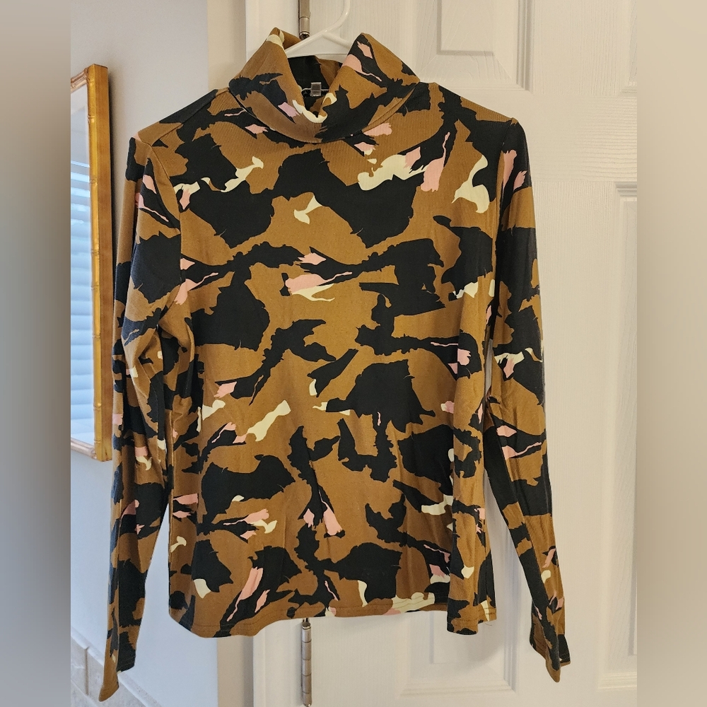 CROSBY by Mollie Burch Camouflage Turtleneck in Black, Brown, and Pink